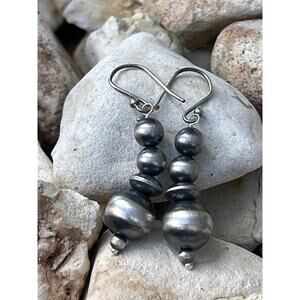 Southwestern 925 Sterling Silver Navajo Style Pearl Bead Earrings 3-5mm Saucer